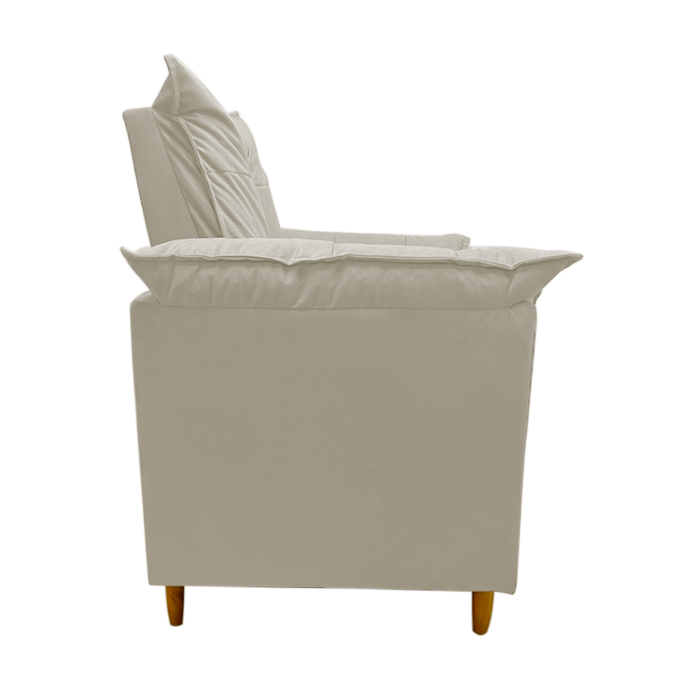 Poltrona de Amamentação + Puff Luana Pés Madeira Suede Bege Claro