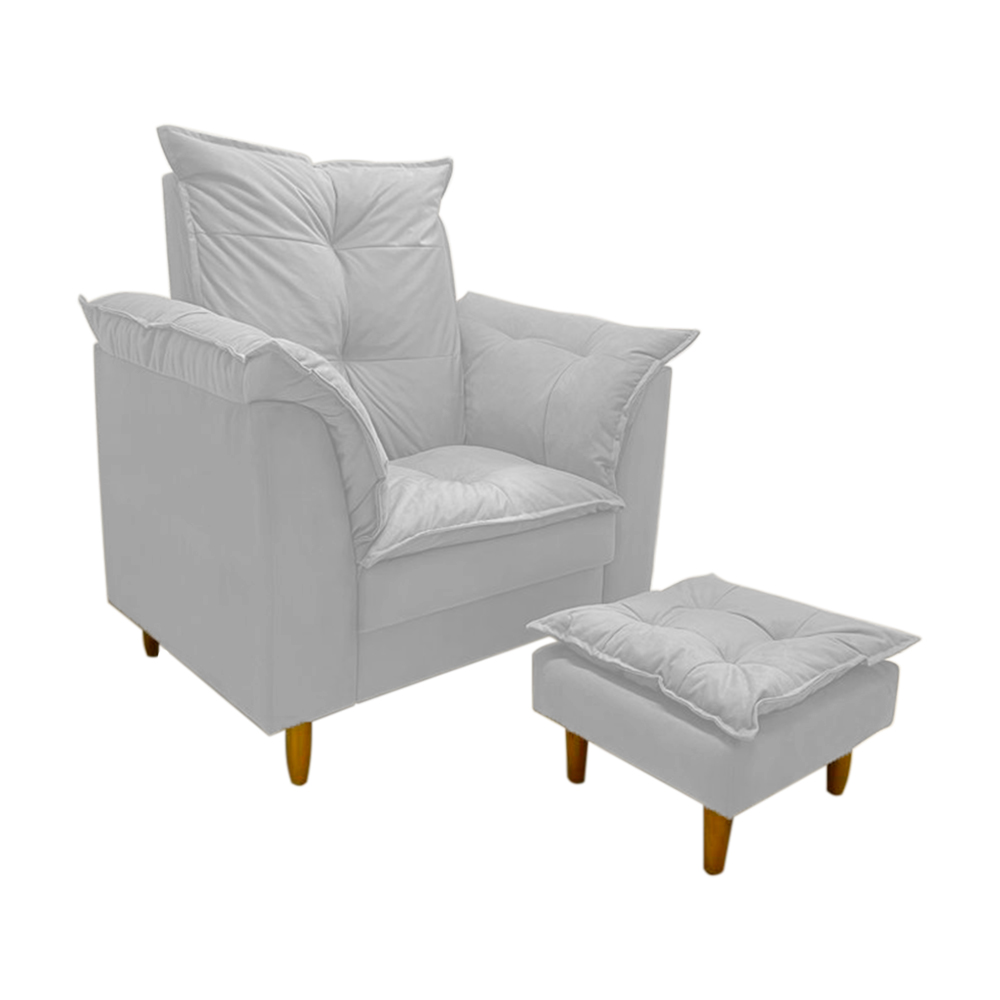 Poltrona de Amamentação + Puff Luana Pés Madeira Suede Branco
