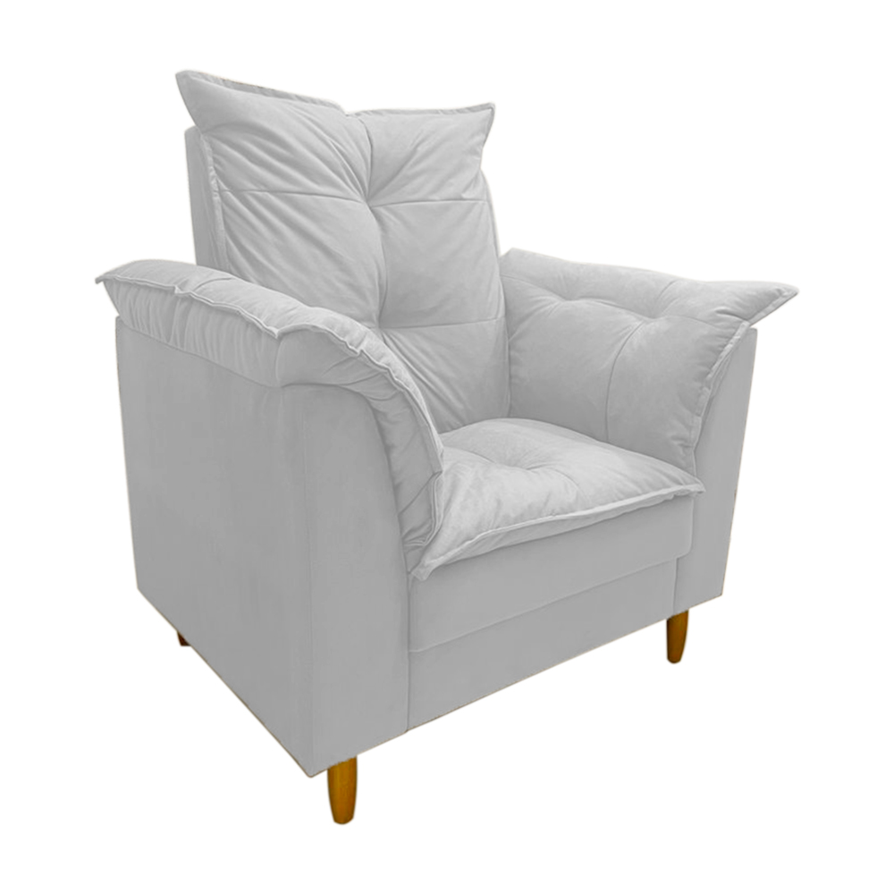 Poltrona de Amamentação + Puff Luana Pés Madeira Suede Branco