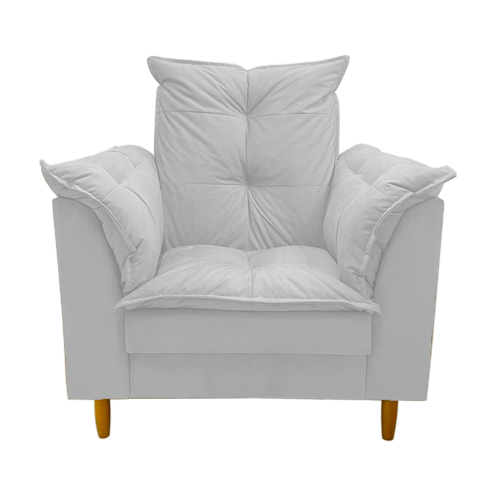 Poltrona de Amamentação + Puff Luana Pés Madeira Suede Branco