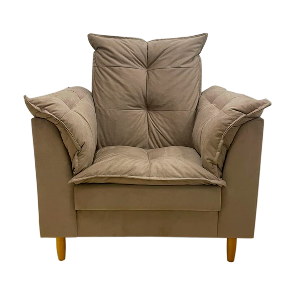 Poltrona de Amamentação + Puff Luana Pés Madeira Suede Cappuccino