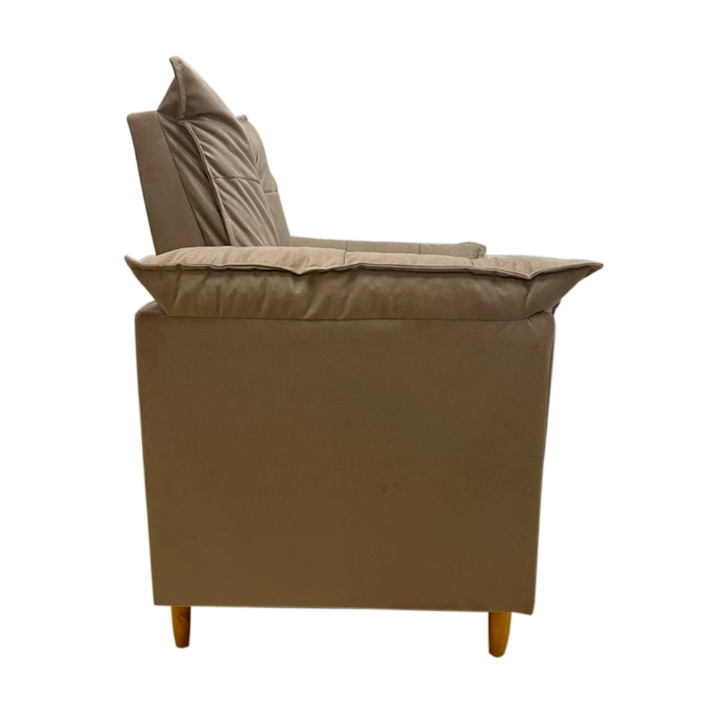 Poltrona de Amamentação + Puff Luana Pés Madeira Suede Cappuccino