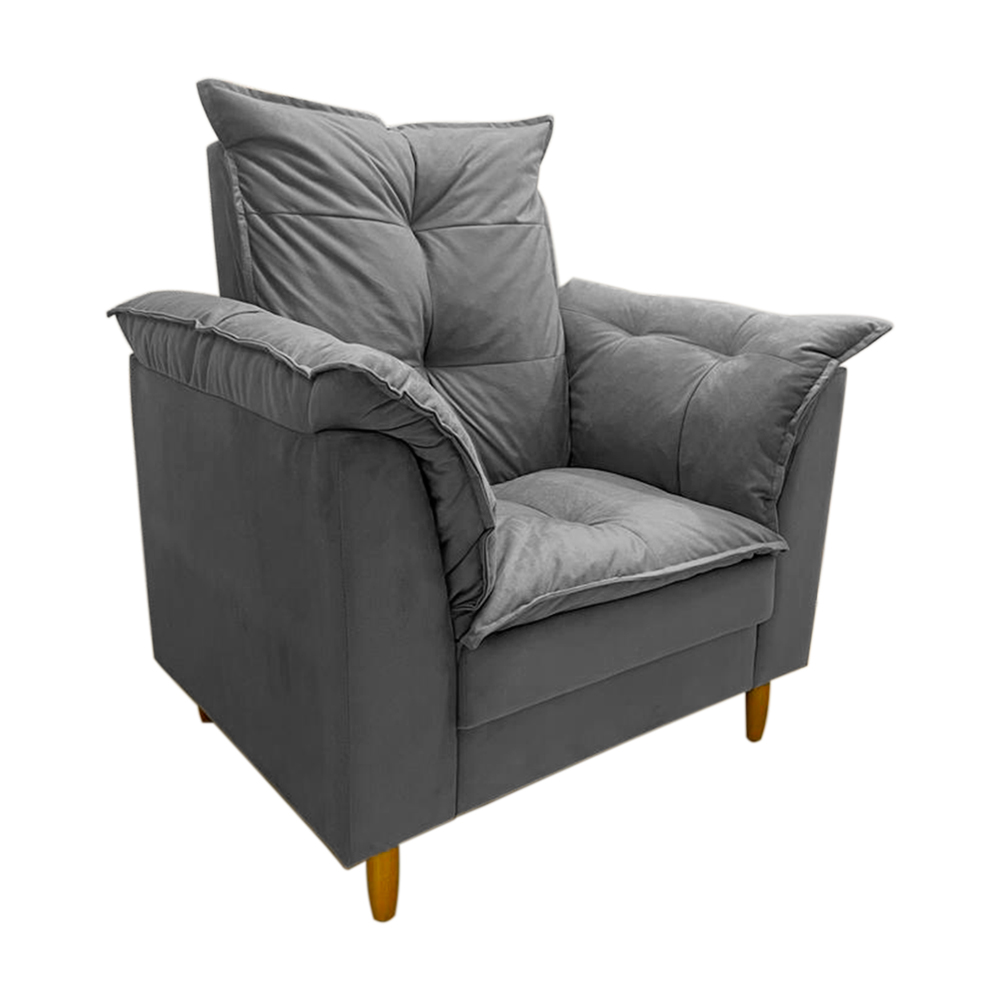 Poltrona de Amamentação + Puff Luana Pés Madeira Suede Cinza