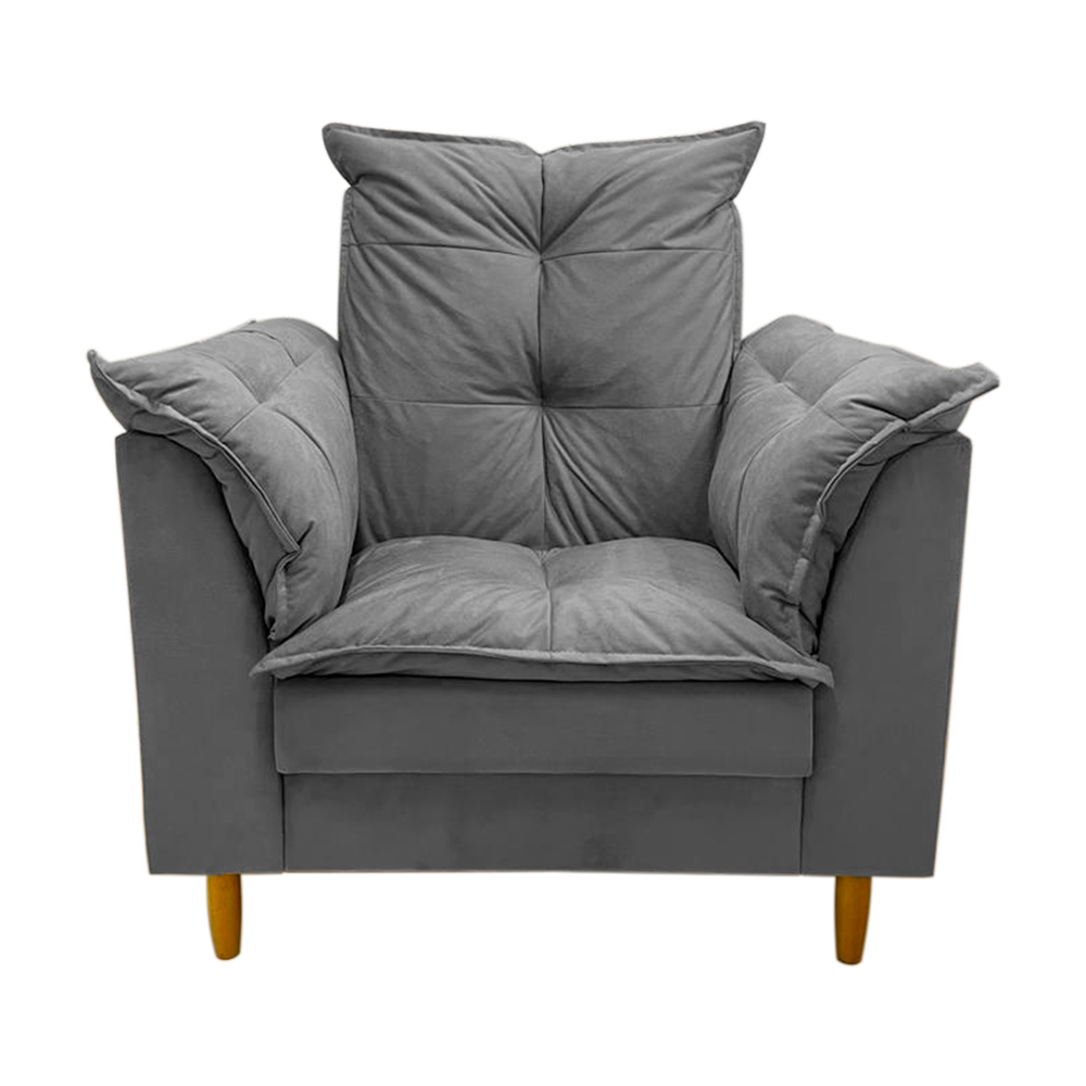 Poltrona de Amamentação + Puff Luana Pés Madeira Suede Cinza