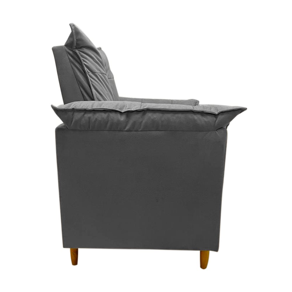 Poltrona de Amamentação + Puff Luana Pés Madeira Suede Cinza