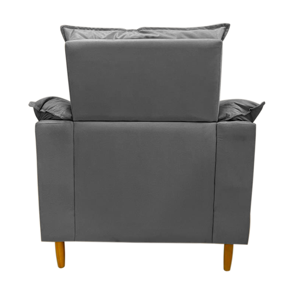 Poltrona de Amamentação + Puff Luana Pés Madeira Suede Cinza