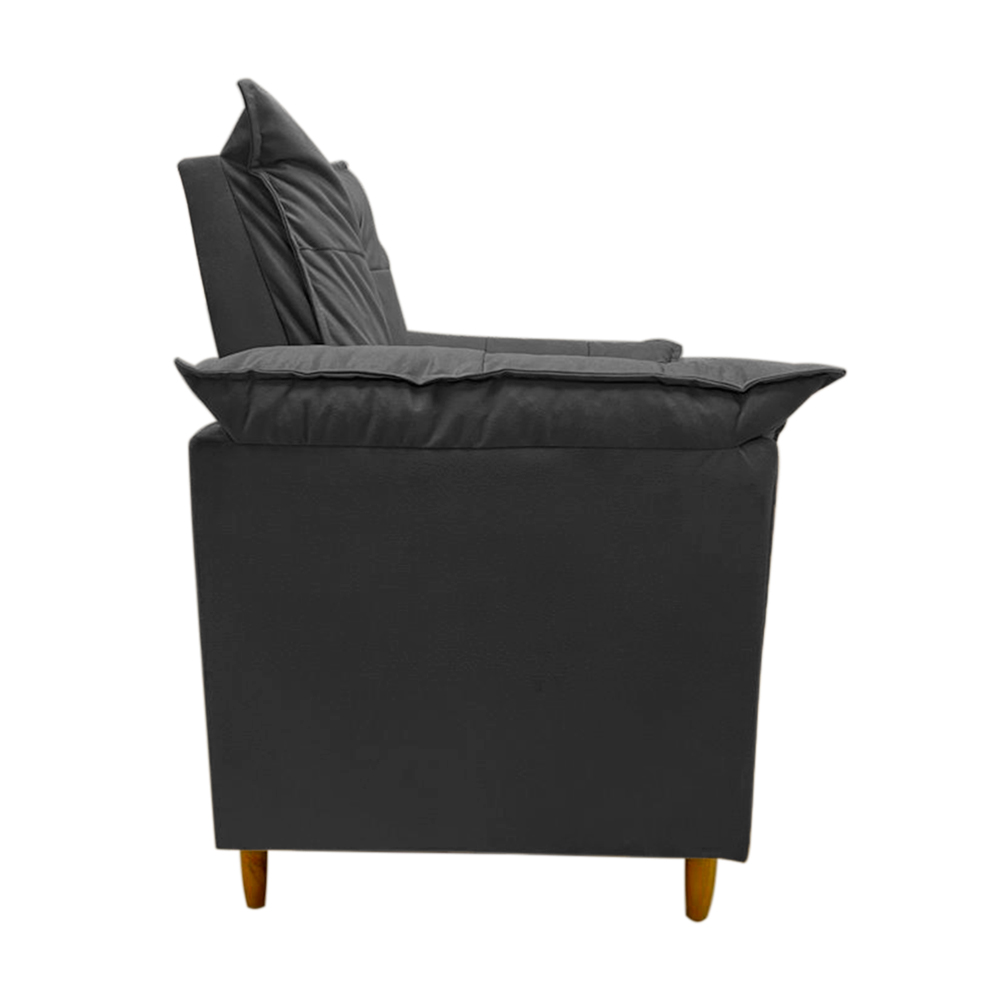 Poltrona de Amamentação + Puff Luana Pés Madeira Suede Cinza Grafite