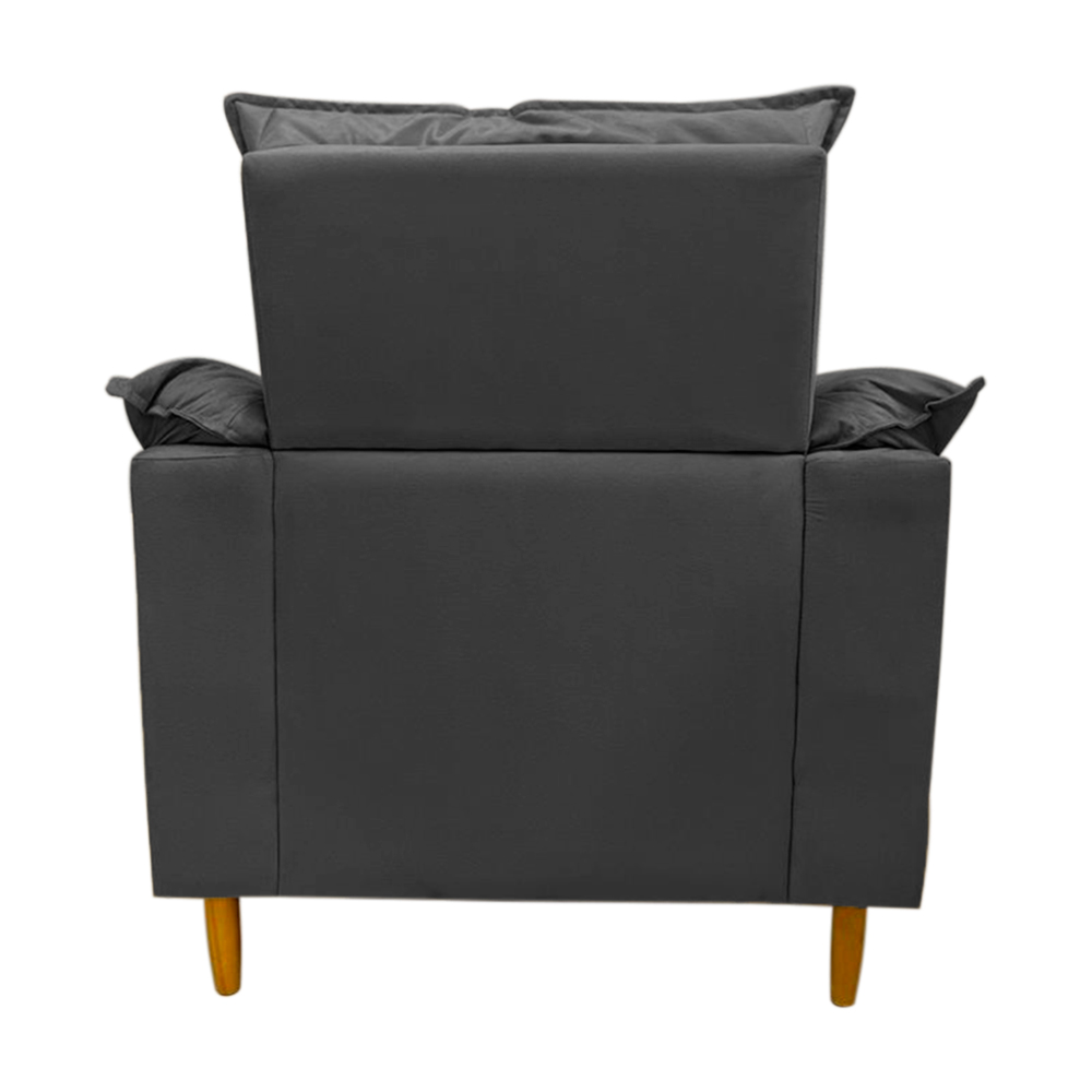 Poltrona de Amamentação + Puff Luana Pés Madeira Suede Cinza Grafite