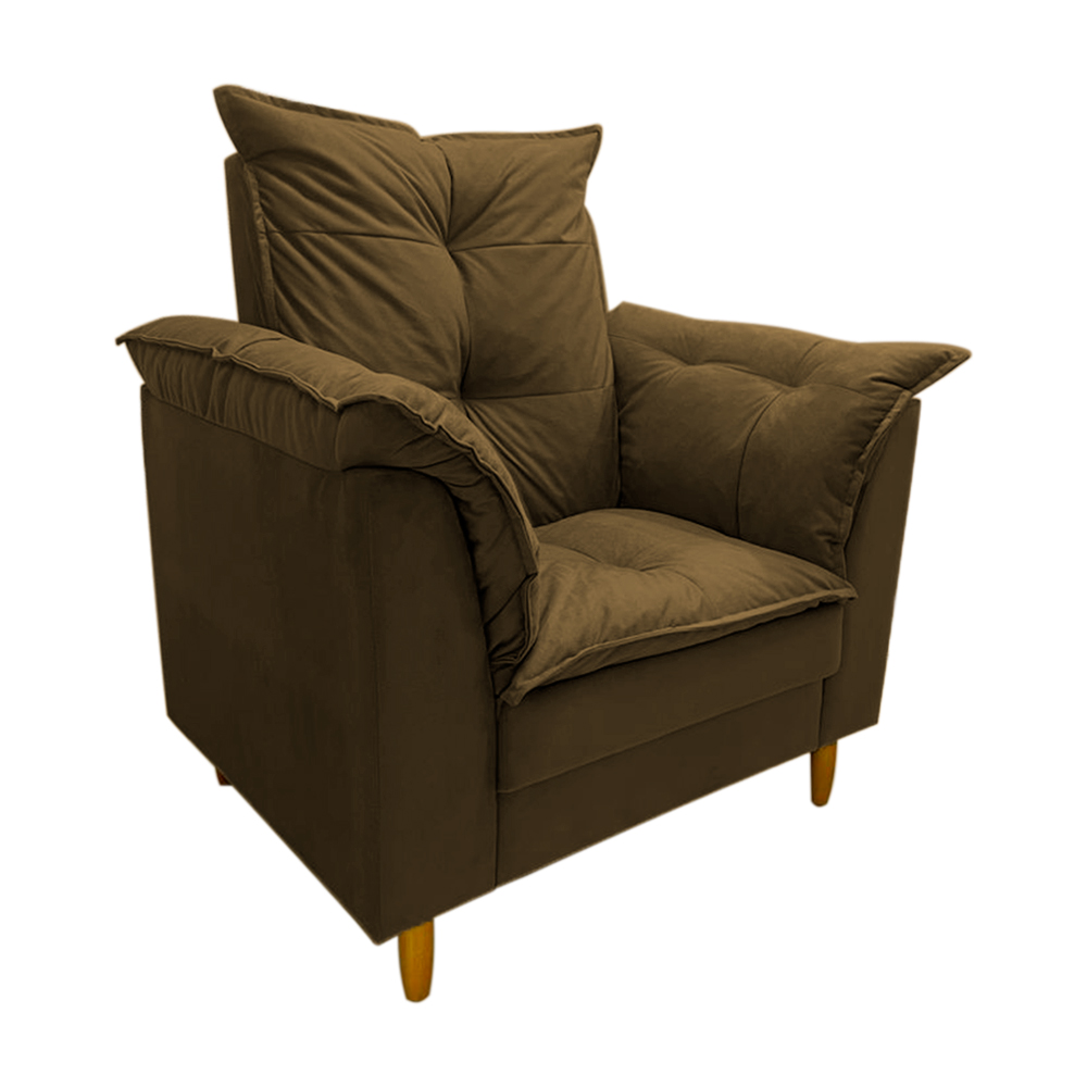Poltrona de Amamentação + Puff Luana Pés Madeira Suede Marrom Claro
