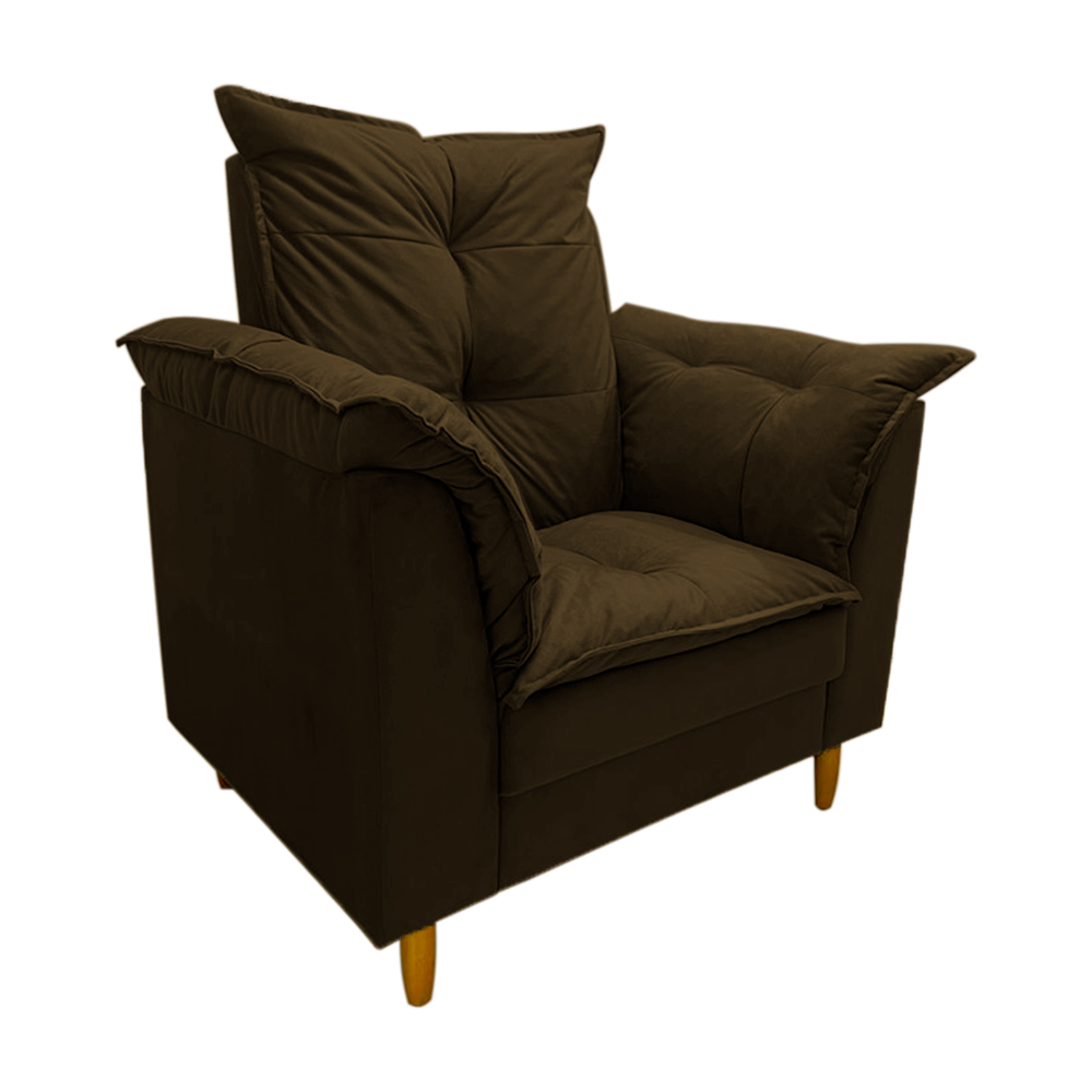 Poltrona de Amamentação + Puff Luana Pés Madeira Suede Marrom Escuro
