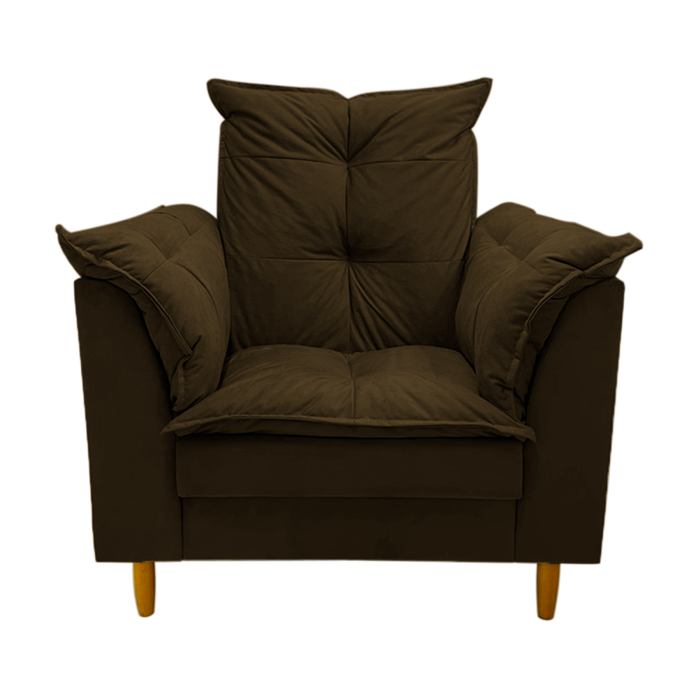 Poltrona de Amamentação + Puff Luana Pés Madeira Suede Marrom Escuro