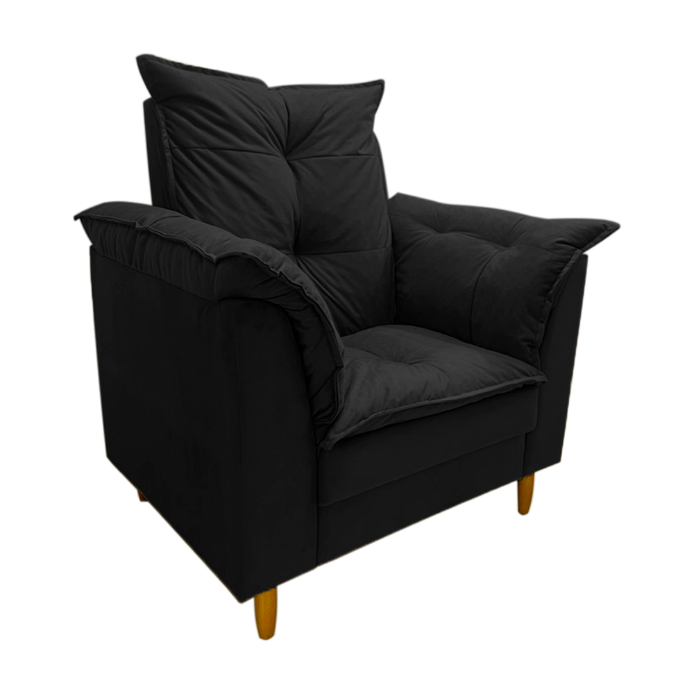 Poltrona de Amamentação + Puff Luana Pés Madeira Suede Preto