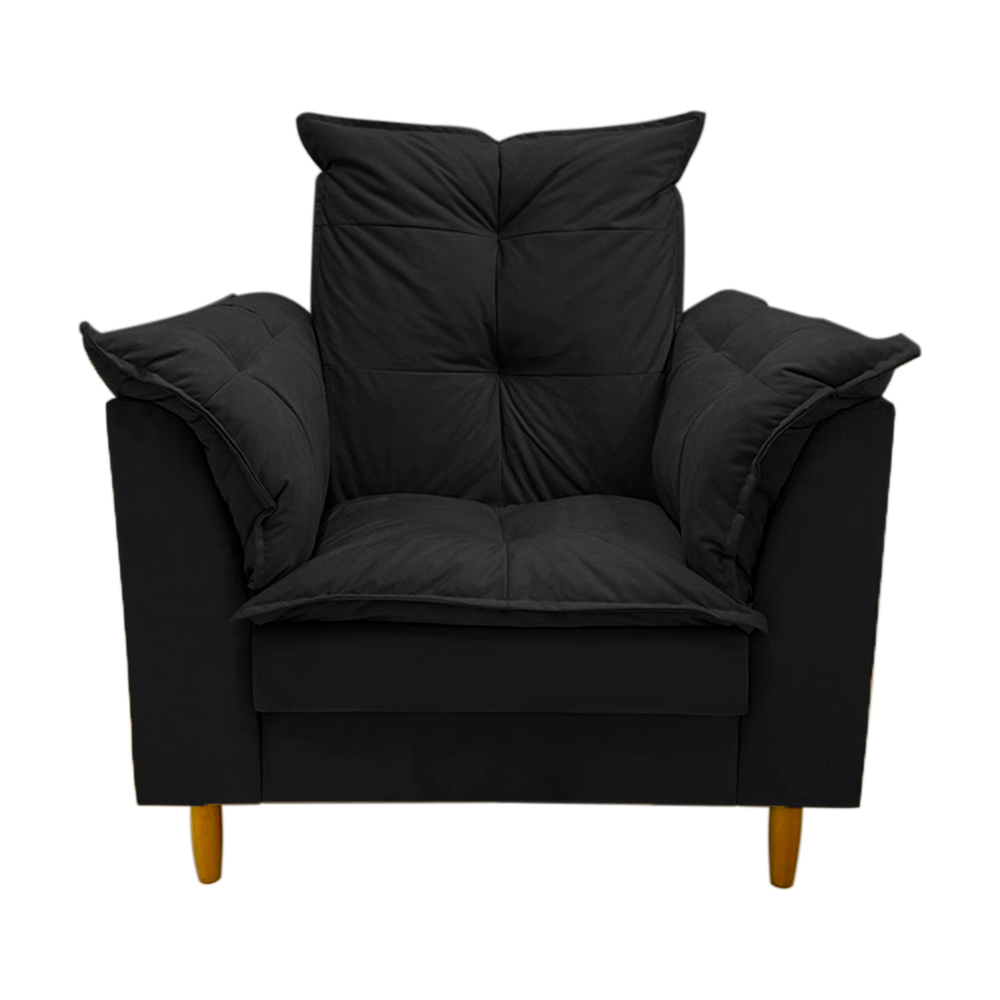 Poltrona de Amamentação + Puff Luana Pés Madeira Suede Preto