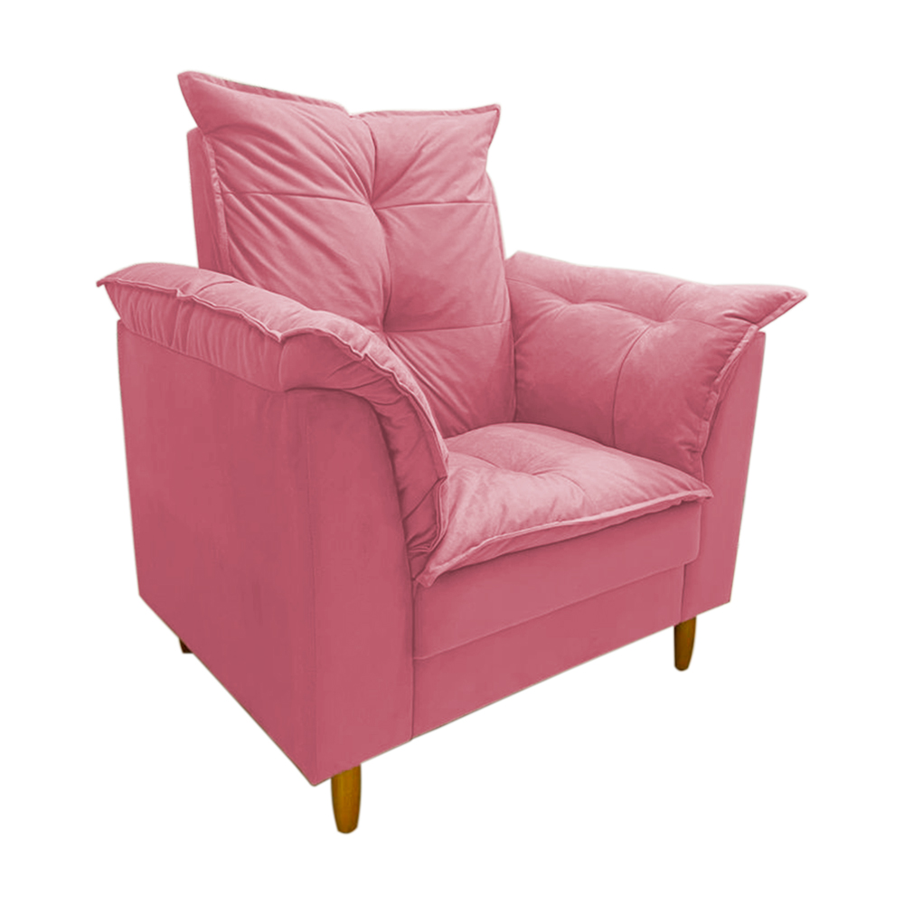 Poltrona de Amamentação + Puff Luana Pés Madeira Suede Rosa