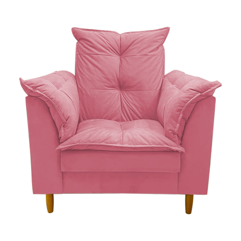 Poltrona de Amamentação + Puff Luana Pés Madeira Suede Rosa