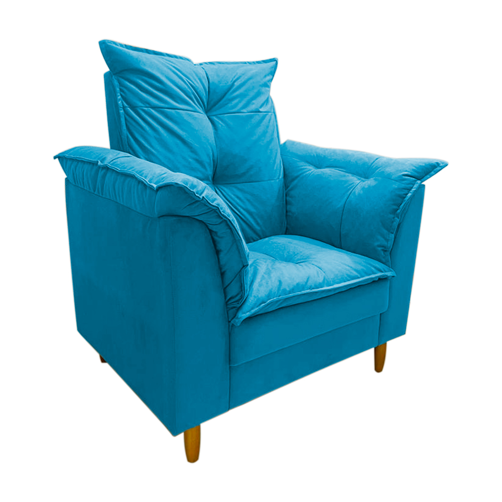 Poltrona de Amamentação + Puff Luana Pés Madeira Suede Turqueza