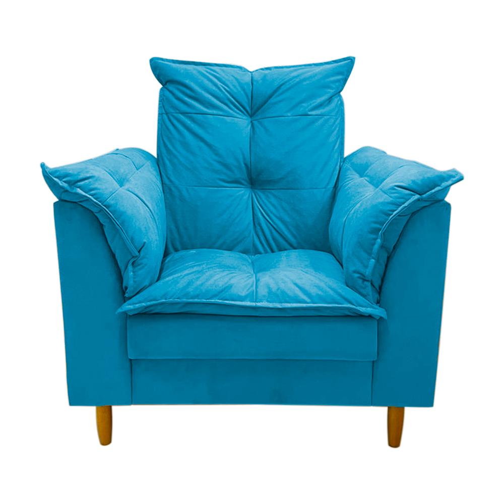 Poltrona de Amamentação + Puff Luana Pés Madeira Suede Turqueza