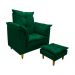 Poltrona de Amamentação + Puff Luana Pés Madeira Suede Verde Militar