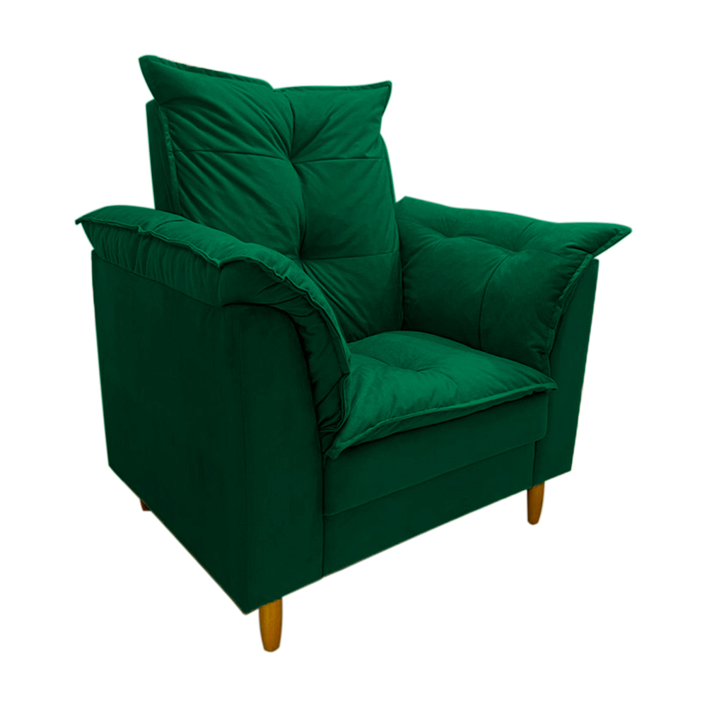 Poltrona de Amamentação + Puff Luana Pés Madeira Suede Verde Militar