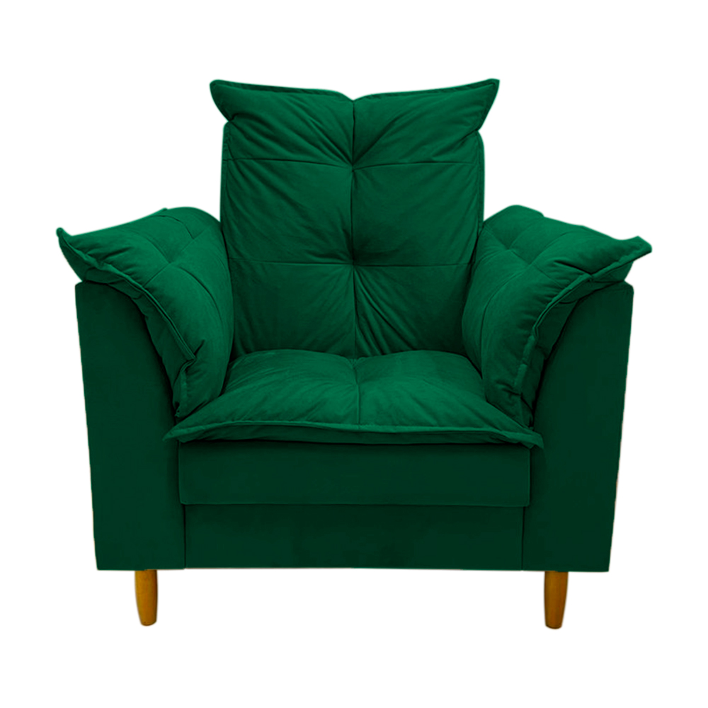 Poltrona de Amamentação + Puff Luana Pés Madeira Suede Verde Militar