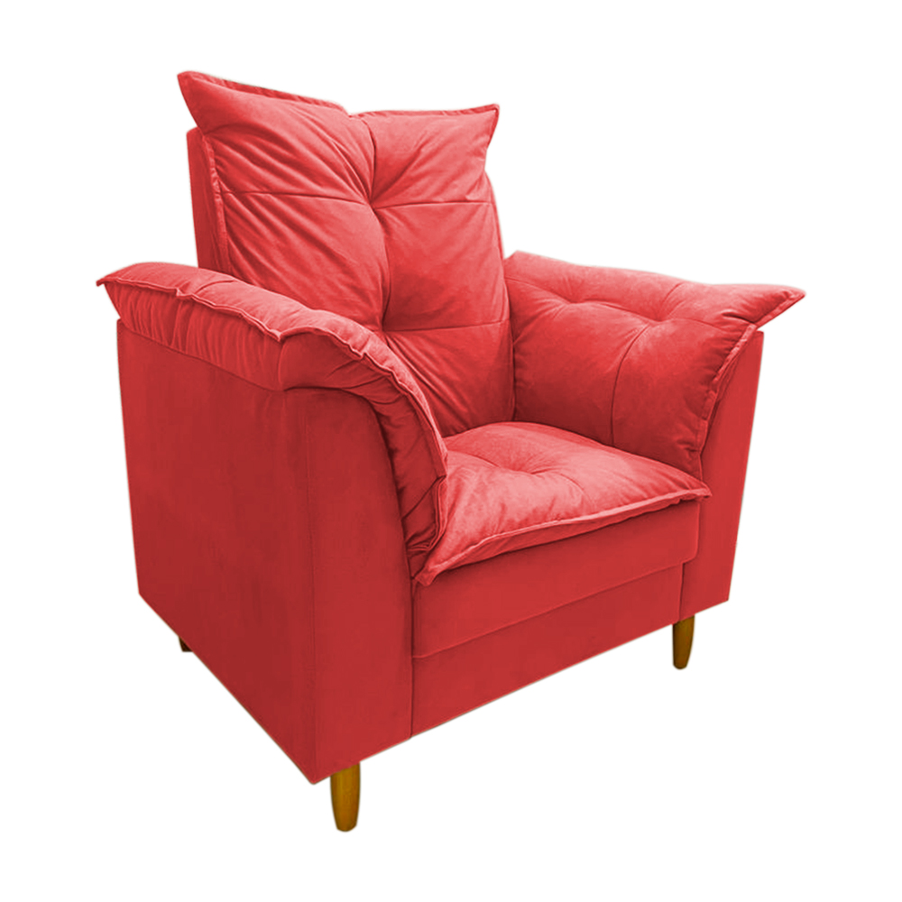 Poltrona de Amamentação + Puff Luana Pés Madeira Suede Vermelho