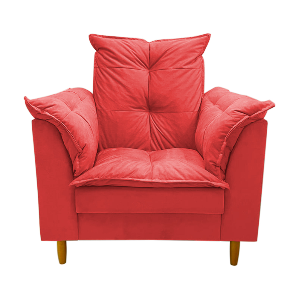 Poltrona de Amamentação + Puff Luana Pés Madeira Suede Vermelho