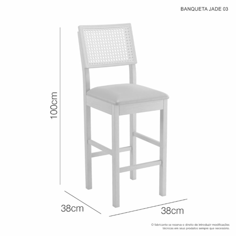 Banqueta Jade 03 Madeira Maciça JCM Encosto Rattan e Linho Bege
