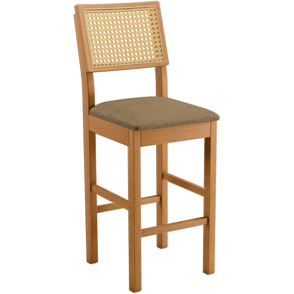 Banqueta Jade 03 com Rattan Linho Marrom Pés em Madeira JCM