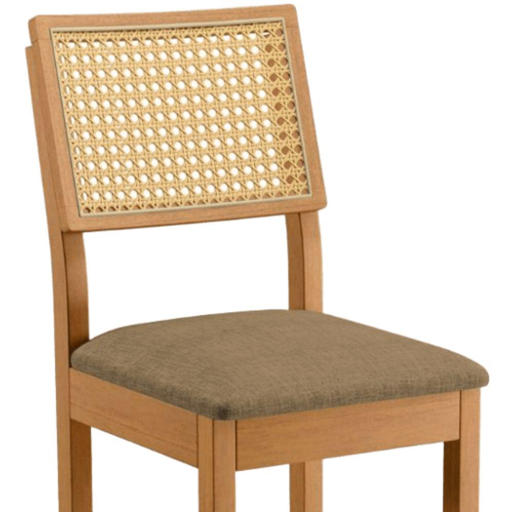 Banqueta Jade 03 com Rattan Linho Marrom Pés em Madeira JCM