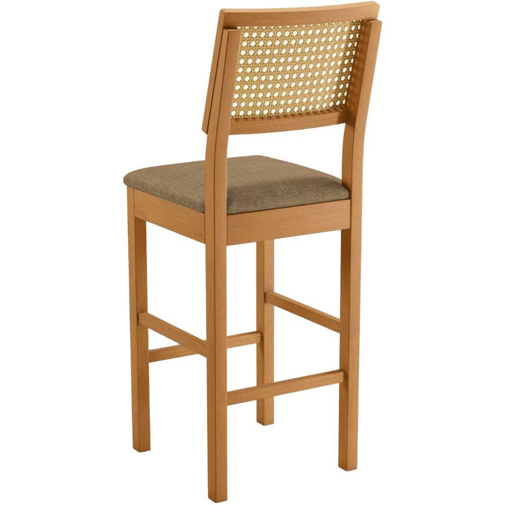 Banqueta Jade 03 com Rattan Linho Marrom Pés em Madeira JCM