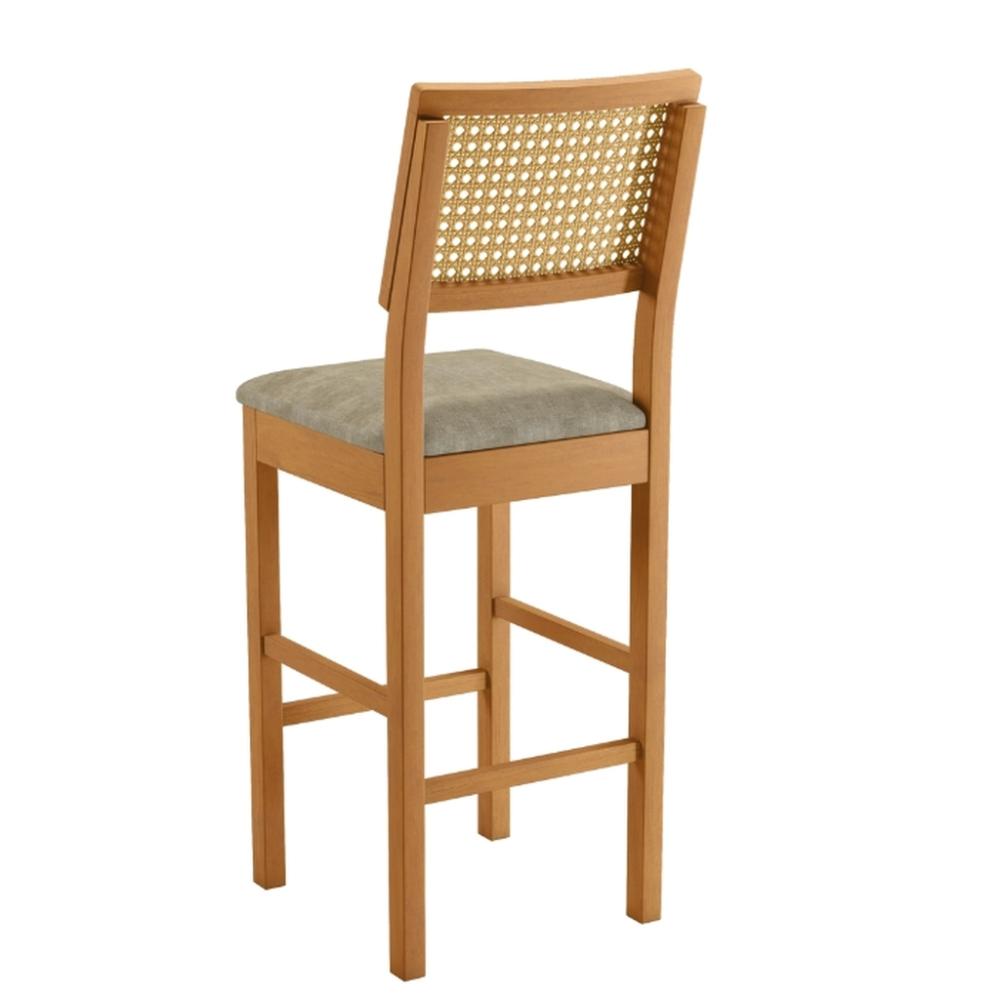 Banqueta Jade 03 com Rattan Veludo Bege Pés em Madeira JCM