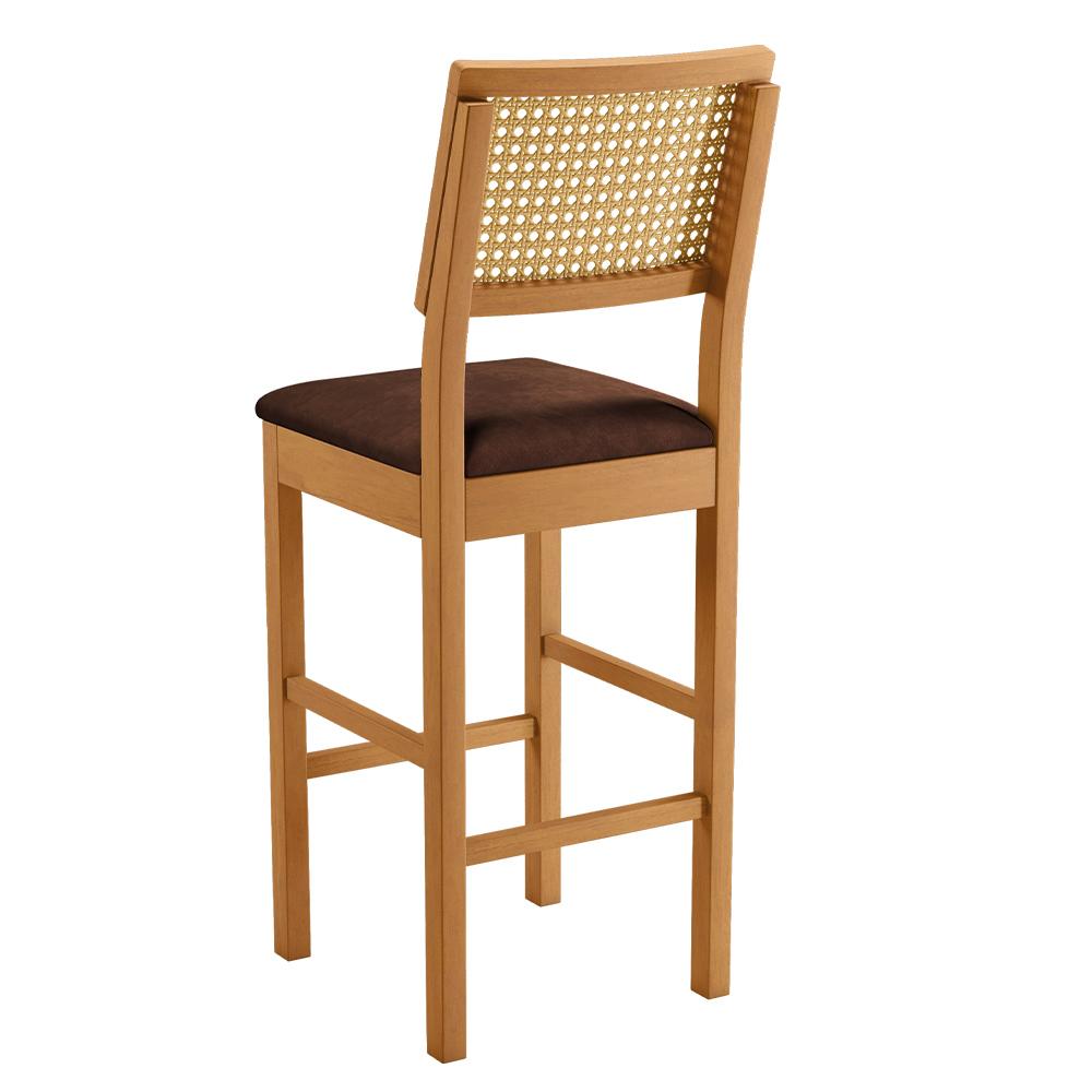 Banqueta Jade 03 com Rattan Verona Chocolate Pés em Madeira JCM