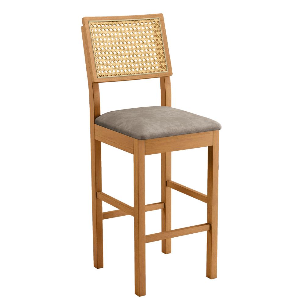 Banqueta Jade 03 com Rattan Verona Grafite Pés em Madeira JCM