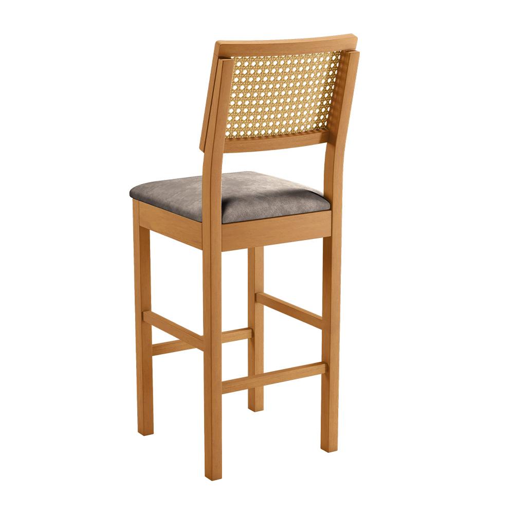 Banqueta Jade 03 com Rattan Verona Grafite Pés em Madeira JCM