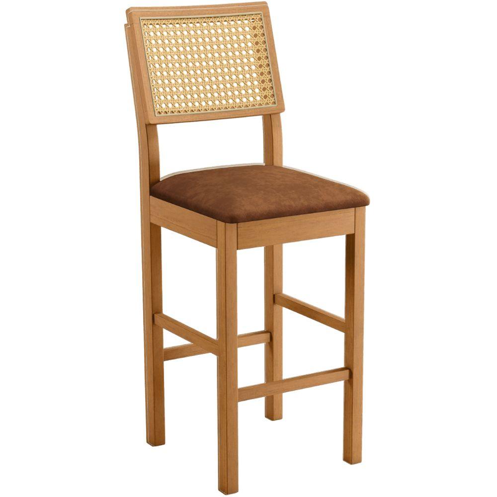 Banqueta Jade 03 com Rattan Verona Marrom Pés em Madeira JCM