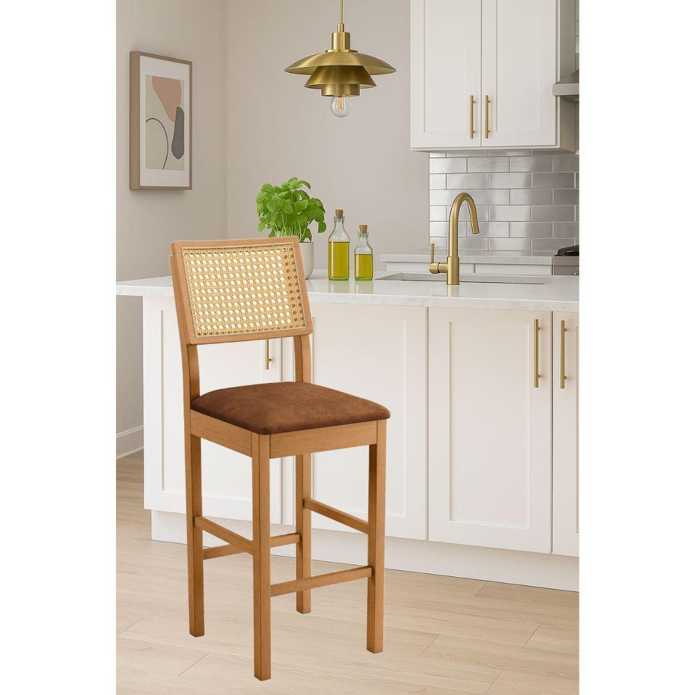Banqueta Jade 03 com Rattan Verona Marrom Pés em Madeira JCM