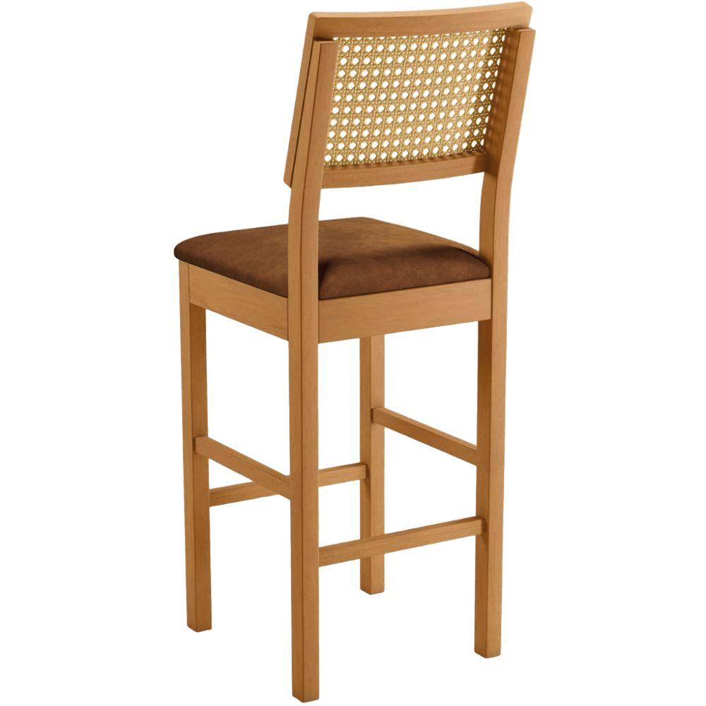 Banqueta Jade 03 com Rattan Verona Marrom Pés em Madeira JCM