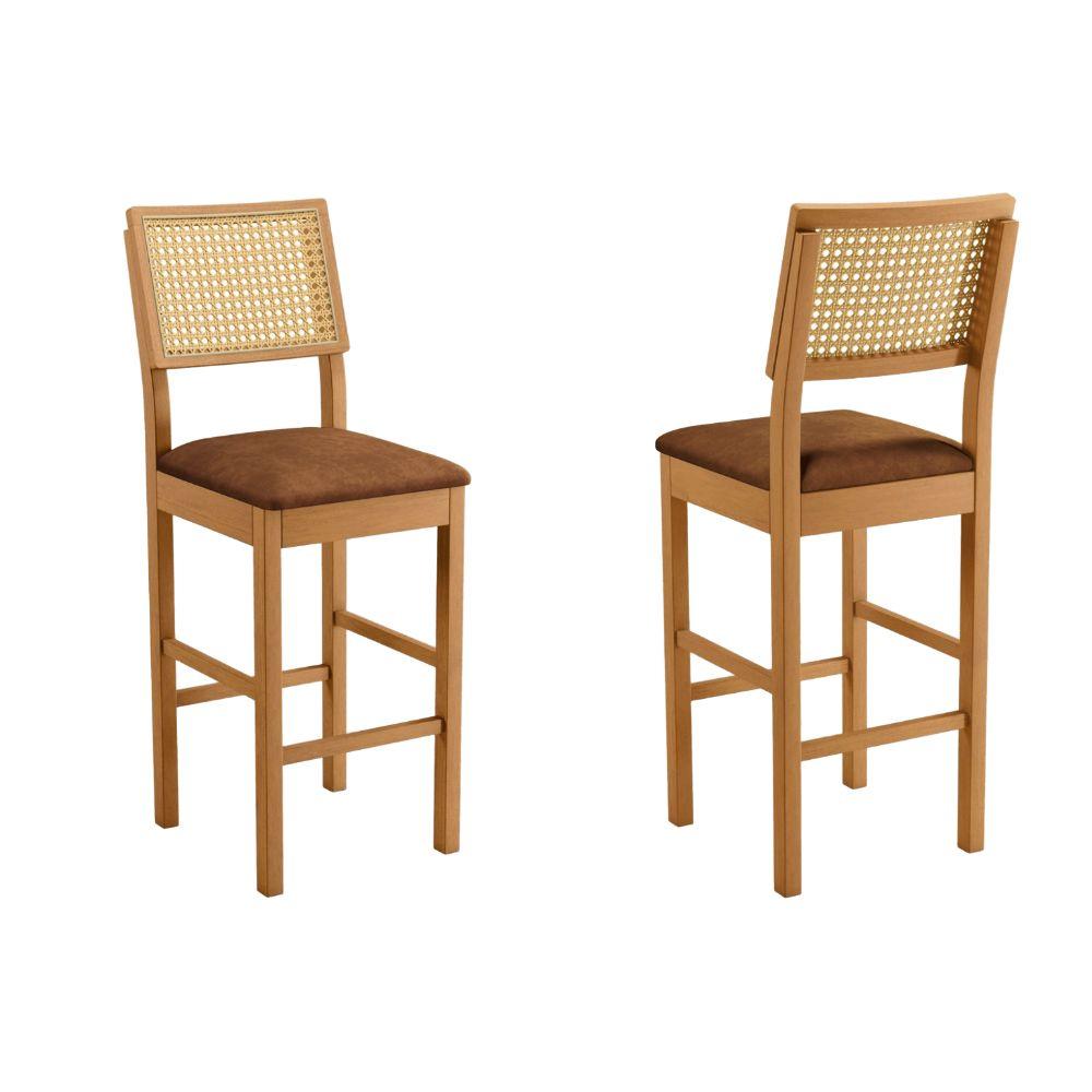 Banqueta Jade 03 com Rattan Verona Marrom Pés em Madeira JCM