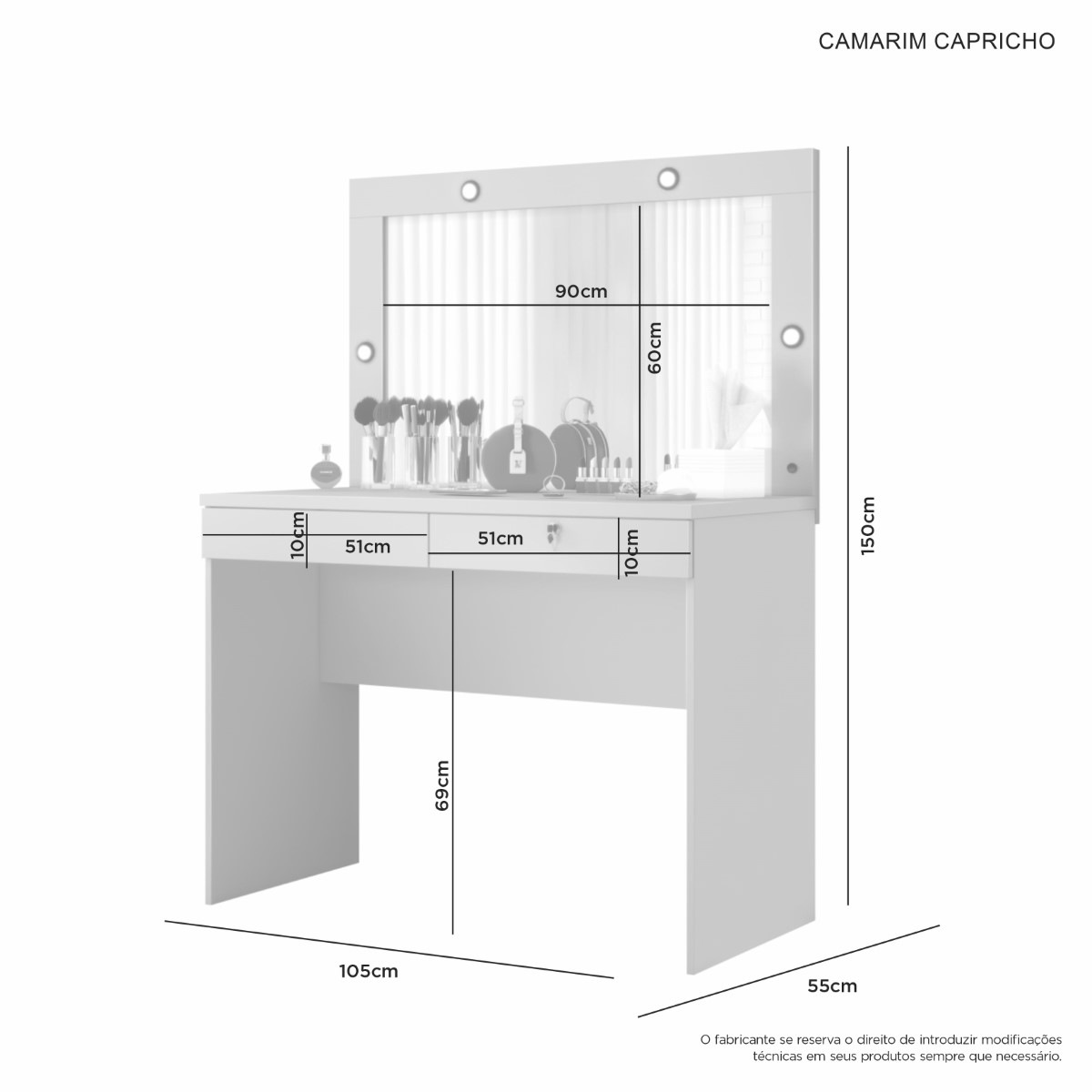 Camarim Capricho Com Espelho e Iluminação JCM Movelaria Noronha/Off