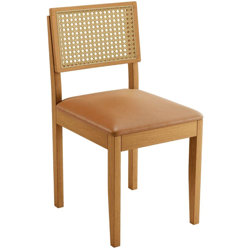 Conjunto 2 Cadeiras Jade 03 com Rattan Couro Caramelo Pés em Madeira JCM