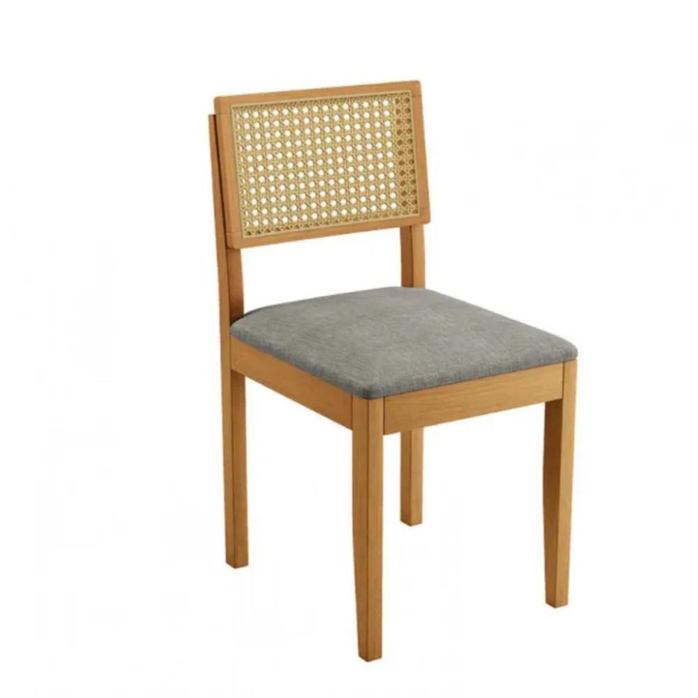 Conjunto 2 Cadeiras Jade 03 com Rattan Linho Cinza Pés em Madeira JCM
