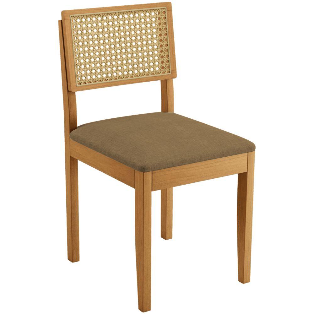 Conjunto 2 Cadeiras Jade 03 com Rattan Linho Marrom Pés em Madeira JCM