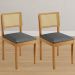 Conjunto 2 Cadeiras Jade 03 com Rattan Veludo Cinza Pés em Madeira JCM