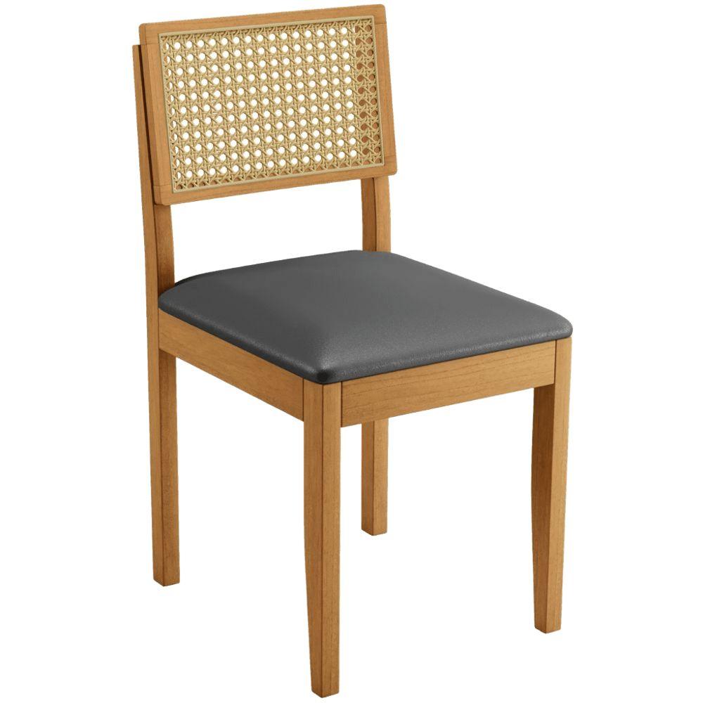 Conjunto 2 Cadeiras Jade 03 com Rattan Veludo Cinza Pés em Madeira JCM