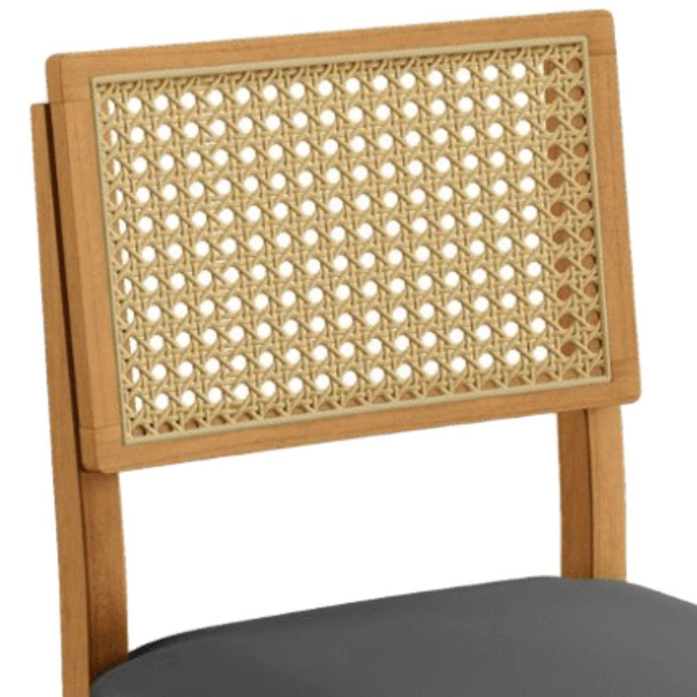 Conjunto 2 Cadeiras Jade 03 com Rattan Veludo Cinza Pés em Madeira JCM