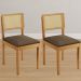 Conjunto 2 Cadeiras Jade 03 com Rattan Veludo Marrom Pés em Madeira JCM