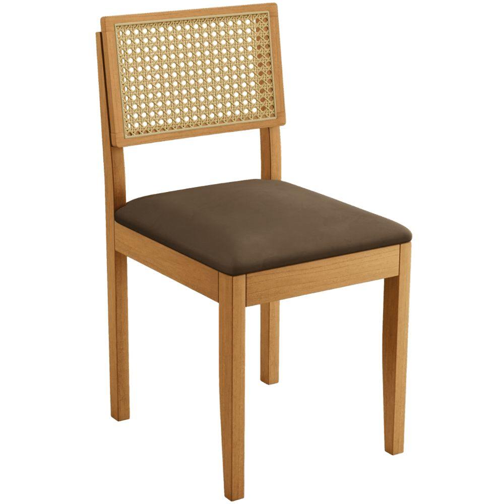 Conjunto 2 Cadeiras Jade 03 com Rattan Veludo Marrom Pés em Madeira JCM
