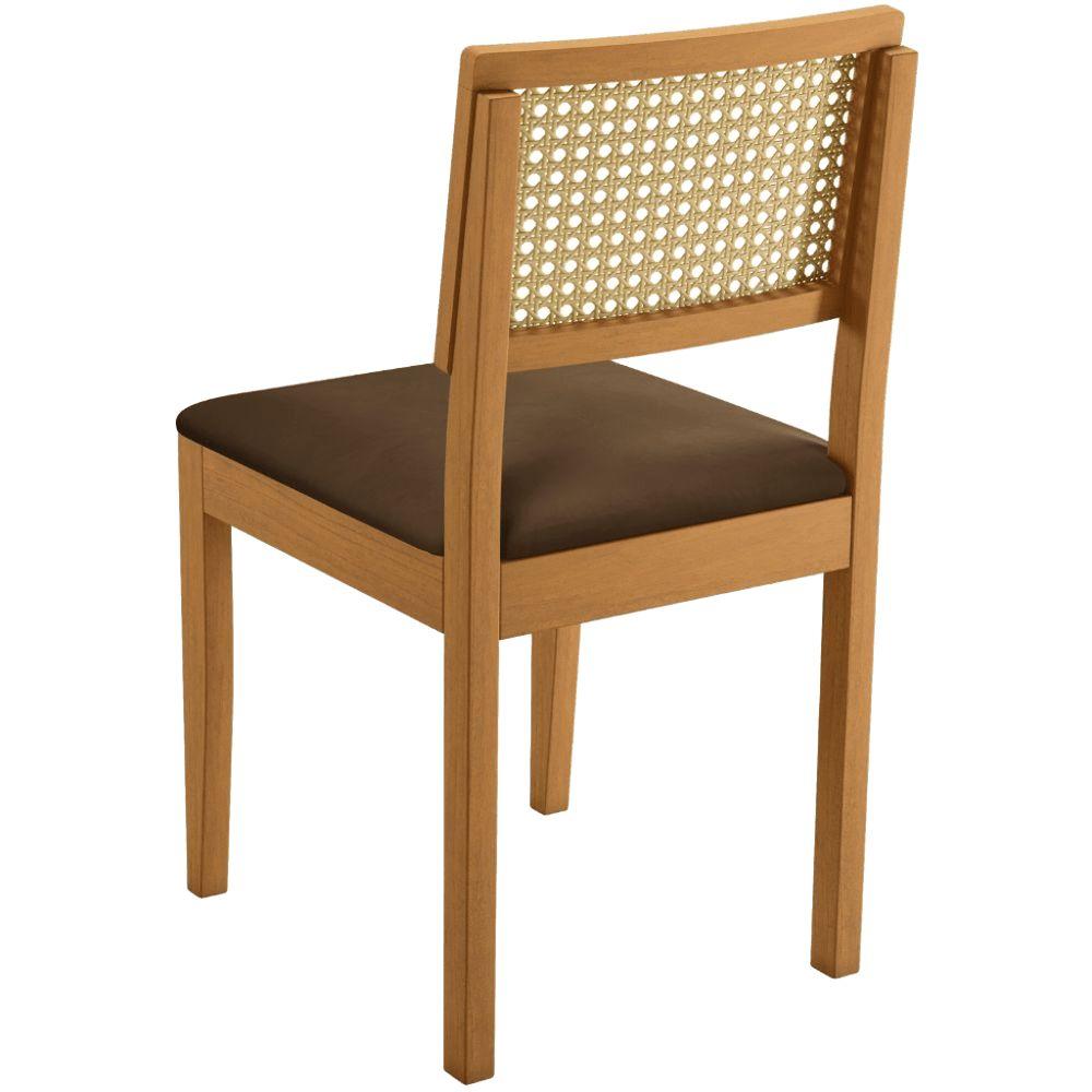 Conjunto 2 Cadeiras Jade 03 com Rattan Veludo Marrom Pés em Madeira JCM