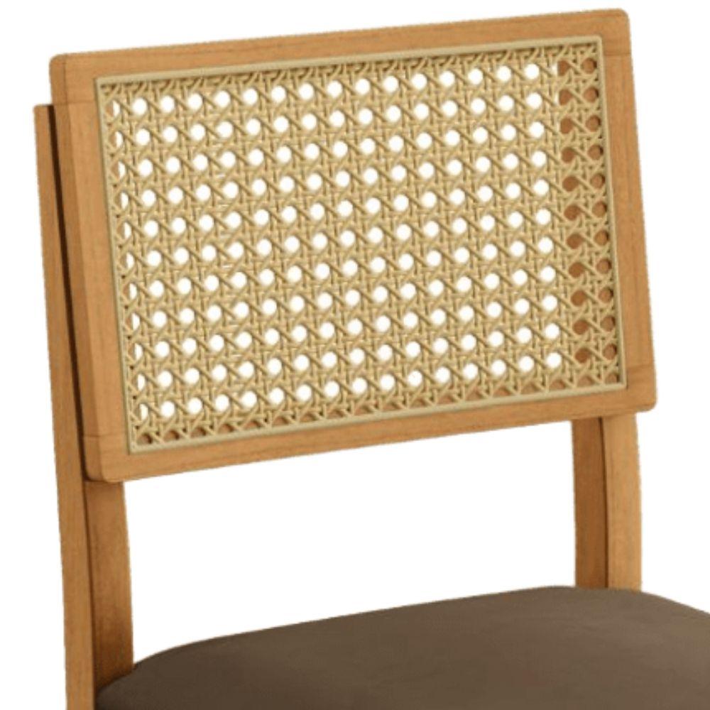 Conjunto 2 Cadeiras Jade 03 com Rattan Veludo Marrom Pés em Madeira JCM