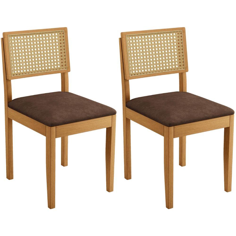Conjunto 2 Cadeiras Jade 03 com Rattan Verona Chocolate Pés em Madeira JCM
